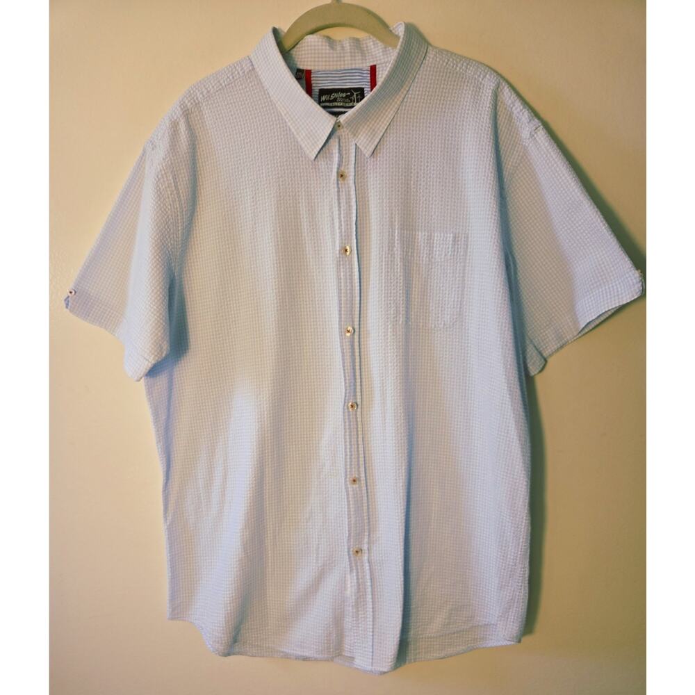 Wil Stiles Palm Springs Ltd Edition Mens Blue Seersucker Short Sleeve Shirt *3XL